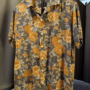 Original Use Men's Gray and Orange Floral Shirt